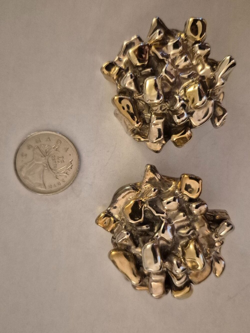Vintage Bat Ami Brutalist Electroform Statement Earrings Gold Wash Large 37g